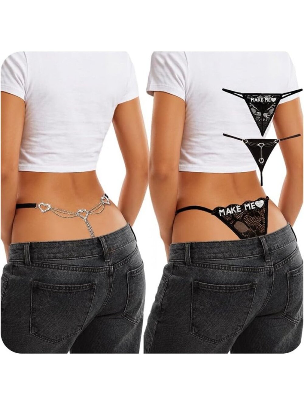 Women's Gold Grid Chain & Bad Girl Adjustable Sexy Underwear Panties